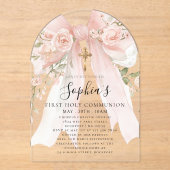 Invitations En Acrylique Pink Bow Rose Floral Girl First Communion Arch (Recto)
