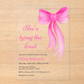 Invitations En Acrylique Pink Bow She's Tying the Knot Bridal Shower  (Recto)