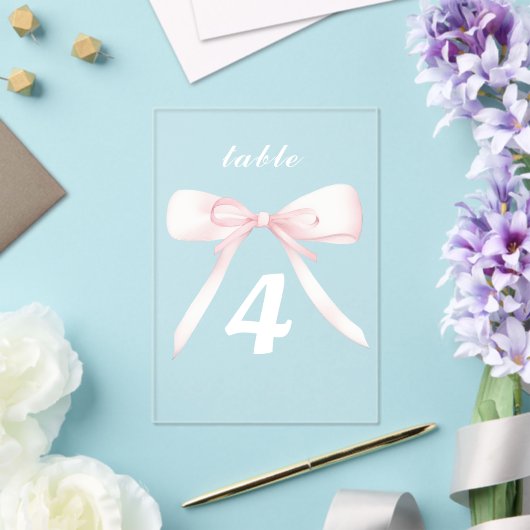 Invitations En Acrylique pink bow Table Numbers (Insitu (Mariage))