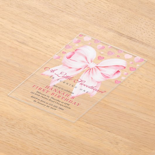 Invitations En Acrylique Pink Bow Un Peu Chéri Premier Anniversaire (Poser)