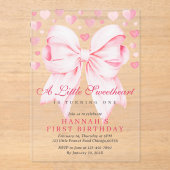 Invitations En Acrylique Pink Bow Un Peu Chéri Premier Anniversaire (Recto)