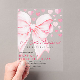 Invitations En Acrylique Pink Bow Un Peu Chéri Premier Anniversaire