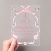 Invitations En Acrylique Pink Bow Wildflower Butterfly Baptism Christening (In situ (ordinateur de poche))