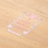 Invitations En Acrylique Pink Bow Wildflower Butterfly Baptism Christening (Poser)
