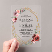 Invitations En Acrylique Pink Burgundy Floral Gold Wedding (In situ (ordinateur de poche))