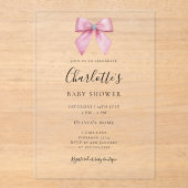 Invitations En Acrylique Pink Diamond Bow Girl Baby Shower  (Recto)