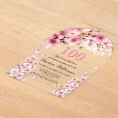 Invitations En Acrylique Pink Floral Arch Elégance 100e fête d'anniversaire (Poser)