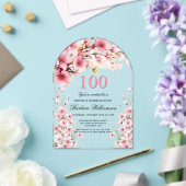Invitations En Acrylique Pink Floral Arch Elégance 100e fête d'anniversaire (Insitu (Mariage))