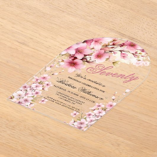 Invitations En Acrylique Pink Floral Arch Elégance 70e fête d'anniversaire (Poser)