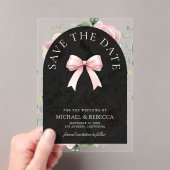 Invitations En Acrylique Pink Floral Bow Black Wedding Save the Date (In situ (ordinateur de poche))
