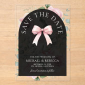 Invitations En Acrylique Pink Floral Bow Black Wedding Save the Date (Recto)