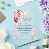 Invitations En Acrylique Pink Floral Elegance 60e anniversaire (Insitu (Mariage))