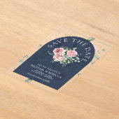 Invitations En Acrylique Pink Floral Eucalyptus Navy Wedding Save the Date (Poser)