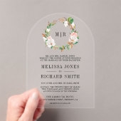 Invitations En Acrylique Pink Floral Magnolia Monogram Wedding   (In situ (ordinateur de poche))