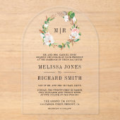 Invitations En Acrylique Pink Floral Magnolia Monogram Wedding   (Recto)