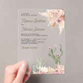 Invitations En Acrylique Pink Floral Pampas Cactus Wedding (In situ (ordinateur de poche))