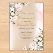 Invitations En Acrylique Pink floral quinceañera (Recto)