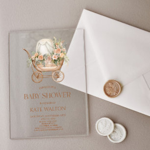 Invitations En Acrylique Pink Floral Vintage Baby shower de transport bébé