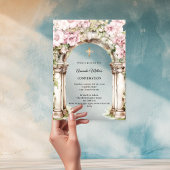 Invitations En Acrylique Pink florals arch girl Confirmation