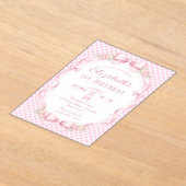 Invitations En Acrylique Pink Gingham Bow First Birthday (Poser)