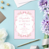 Invitations En Acrylique Pink Gingham Bow First Birthday (Insitu (Mariage))
