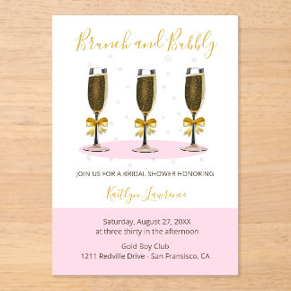 Invitations En Acrylique Pink Gold Brunch and Bubbly Bridal Shower