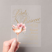 Invitations En Acrylique Pink Gold Floral Petals & Prosecco Bridal Shower (In situ (ordinateur de poche))