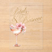 Invitations En Acrylique Pink Gold Floral Petals & Prosecco Bridal Shower (Recto)