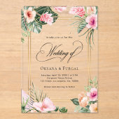 Invitations En Acrylique Pink Gold Tropical Beach Destination Mariage (Recto)