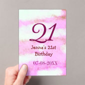Invitations En Acrylique Pink green pastel 21st birthday simple name date g (In situ (ordinateur de poche))
