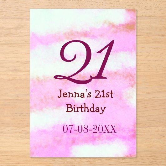 Invitations En Acrylique Pink green pastel 21st birthday simple name date g (Recto)
