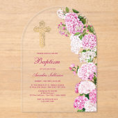 Invitations En Acrylique Pink Hydrangea Arch Baptism (Recto)