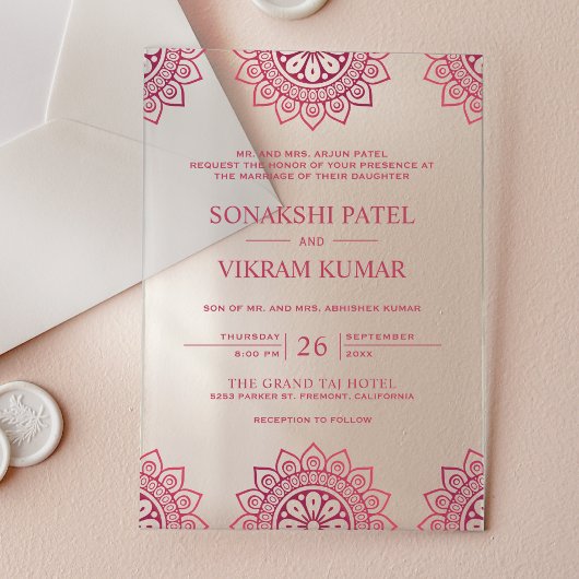 Invitations En Acrylique Pink Mandala Indian Wedding