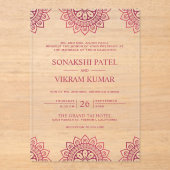 Invitations En Acrylique Pink Mandala Indian Wedding (Recto)