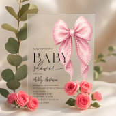 Invitations En Acrylique Pink Pearl Bow Girl Baby Shower
