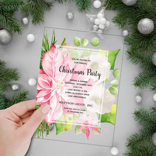Invitations En Acrylique Pink Poinsettia Fête de Noël