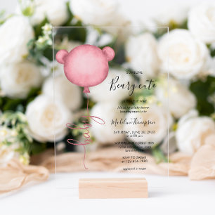 Invitations En Acrylique Pink Quelqu'Un Beary Baby shower Ballons mignon
