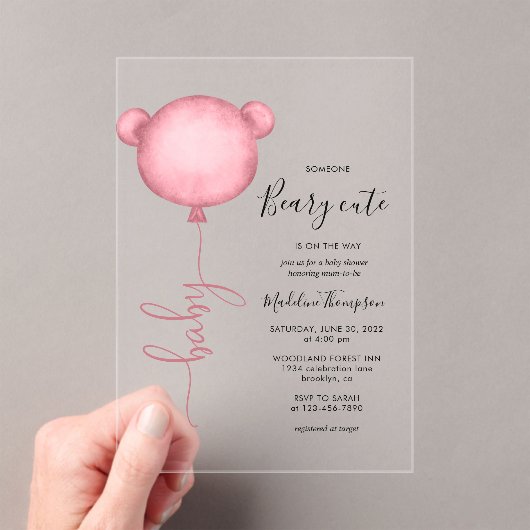 Invitations En Acrylique Pink Quelqu'Un Beary Baby shower Ballons mignon (In situ (ordinateur de poche))