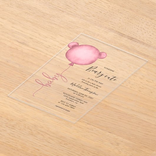 Invitations En Acrylique Pink Quelqu'Un Beary Baby shower Ballons mignon (Poser)