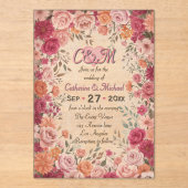 Invitations En Acrylique Pink & Red Romantic Rose Spring Floral Wedding (Recto)