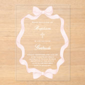 Invitations En Acrylique pink ribbon frame Baptism (Recto)
