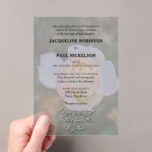 Invitations En Acrylique Pink Rose Bride and Groom Photo (In situ (ordinateur de poche))