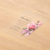 Invitations En Acrylique Pink Rose Diamond Bow Girl Baby Shower  (Poser)