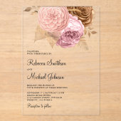 Invitations En Acrylique Pink Roses Earthy Floral Wedding (Recto)