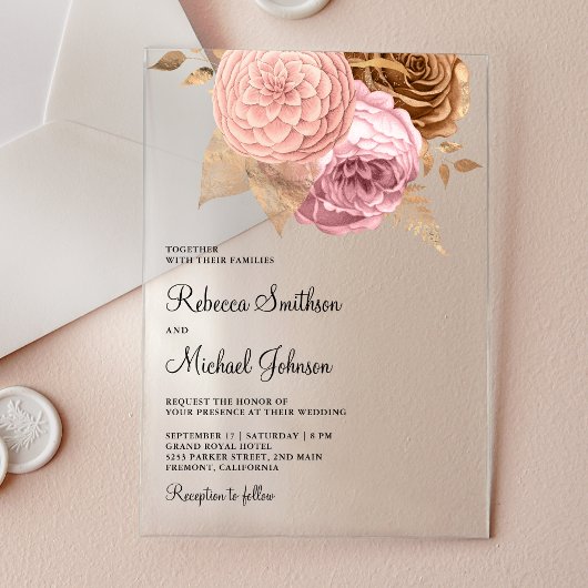 Invitations En Acrylique Pink Roses Earthy Floral Wedding