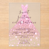 Invitations En Acrylique Pink Sequin Ball Gown Sweet 16 Anniversaire (Recto)