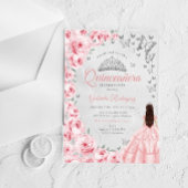 Invitations En Acrylique Pink Silver Floral Quinceanera