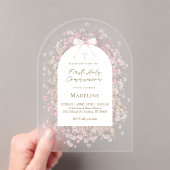 Invitations En Acrylique pink white flowers First Communion (In situ (ordinateur de poche))