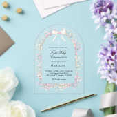 Invitations En Acrylique pink white flowers First Communion (Insitu (Mariage))