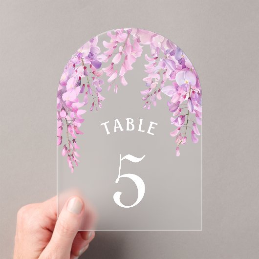 Invitations En Acrylique Pink Wisteria Baptism Acrylic Table Number (In situ (ordinateur de poche))